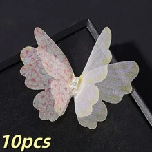 10pcs 3D Double Layer Sheer Mesh Butterfly Appliques With Rhinestones, Gradient Color Polyester Butterfly Charms For Hair Clips, DIY Wedding Craft - Butterfly - View 8