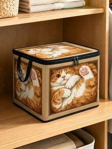 Zippered Storage Box With A Cat Pattern; Features Handles And A Foldable Design. Suitable For Home Organization-Ideal For Storing Clothes, Miscellaneous Items, Cosmetics, Books, And More. Includes A Dust-Proof Lid; Makes A Great Christmas Gift. - Multicolor - View 5