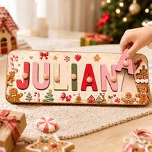 Puzzle Nama Manusia Kue Jahe Kustom, Dekorasi Pesta Natal yang Dipersonalisasi, Suvenir Huruf Kustom, Hadiah Liburan Anak yang Dapat Disesuaikan, Ornamen Meja - Gaya B - View 6