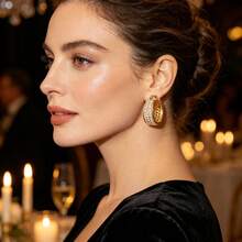 1 Pair Sparkling Double Row Full Rhinestone U-Shaped Ear Cuffs Women Couple Friend Gathering Date Gift Banquet Earrings - Silver - View 5