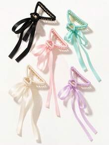 Fabric Wrapped Alloy Claw Clip With Ribbon Bow, Elegant Hair Clip For Women, French Style Hair Accessory For Daily Wear & Parties - Multicolor - View 4