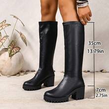 Women's Zipper PU Leather Daily Versatile Fashion Over-The-Knee Boots - Black - View 7