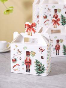 2/5/8/10/12PCS Portable Paper Gift Boxes, Vintage Nutcracker And Christmas Tree Pattern, Colorful Stripes, Rectangular Gift Box With Handle And Red Bow Hollow Top, Suitable For Gift Packaging, Christmas Party And Holiday Party Supplies - Nutcracker - View 6
