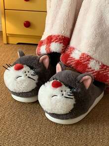 Women's Cute Gray Cat Home Slippers, Spring/Autumn/Winter Indoor Casual Flat Slippers, Anti-Slip, Warm, Soft Sole, Comfortable And Lightweight, Suitable For Girls And Students - Grey - View 4
