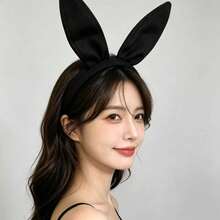 1 chiếc băng đô tai thỏ satin cá nhân hóa cho tiệc lễ hội Halloween, phù hợp làm phụ kiện hóa trang ngày lễ - màu đen - Xem 6