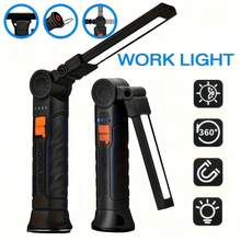 Senter LED Genggam Bertenaga, Senter Mini COB 4 Mode, Dapat Diisi Ulang USB, Lampu Kerja Lipat Portabel dengan Kait untuk Rumah, Berkemah, Memancing, Membaca, Perbaikan, dan Penerangan Darurat, Tahan Air IP44 - A - View 1