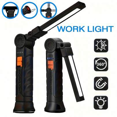 Powerful Handheld LED Flashlight, 4-Mode Mini COB Flashlight, USB Rechargeable, Portable Foldable Hook Work Light For Home, Camping, Fishing, Reading, Repair And Emergency Lighting, IP44 Waterproof