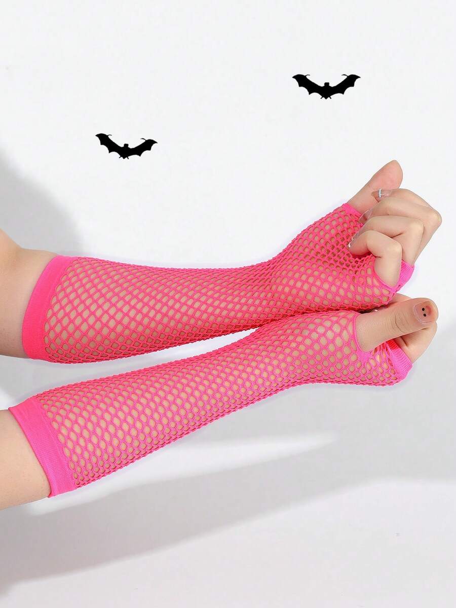 Medium Length Fishnet Gloves For Wedding, Daily Wear And Decoration - Magenta 2 - View 1
