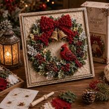 Christmas 3D Fabric Punch Needle Art Kit For Adults, Framed No-Sew Snowman DIY Handmade, Textured Scalloped Fabric, Complete Holiday Art Set, Suitable For Mantel, Shelf, Wall And Home Decor - Multicolor - View 3