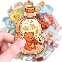 50pcs Cute Cartoon Wish Bottle PET Stickers, Diverse Designs, Enhance Thinking And Creative Action Ability, Art Supplies, Children Sticker Toys - Multicolor - View 6