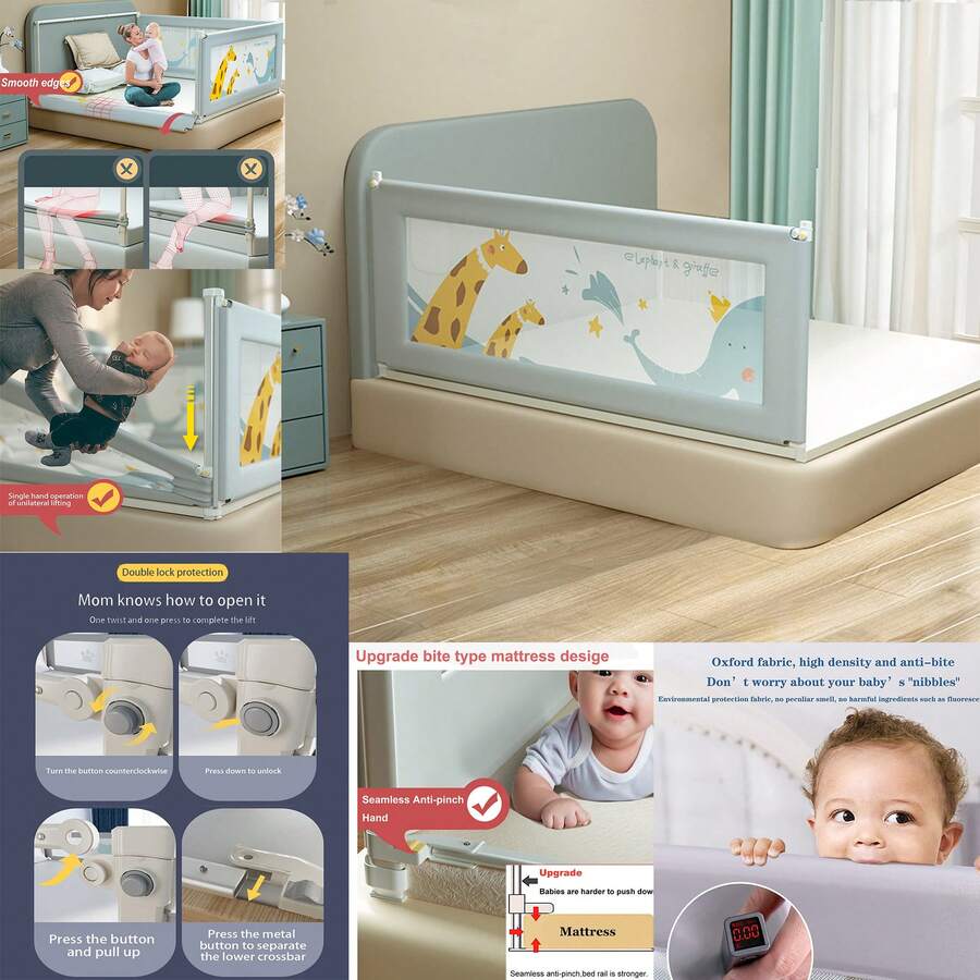 Barandal Cama Protector Ajustable Para Bebe Y Niño Color Gris 1.5m  O Mosquitera para bebé, cuna plegable con cremallera, cojín para dormir, cuna de viaje plegable con almohada95 x 47 x 40cm - Verde - Ver 1