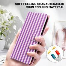 GLANDOTU Purple And White Vertical Striped PU Leather Wallet Phone Case, Flip Cover Design, Multiple Card Slots, Built-In Stand, Shockproof Protection, Compatible With Multiple Phone Models - Multicolor - View 5