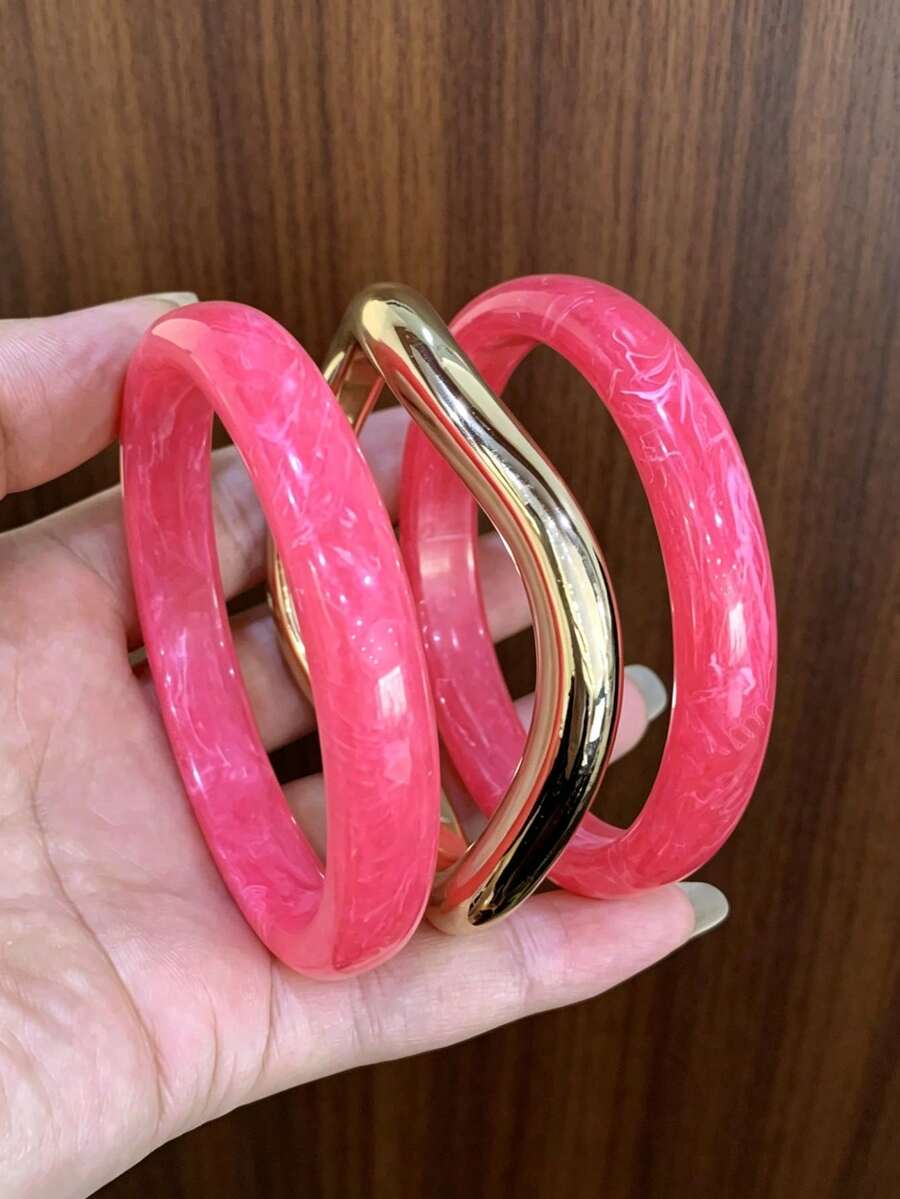 3 piezas de elegantes pulseras de acrílico vintage, diseño minimalista de moda, adecuadas para uso casual, adecuadas para mujeres (Nota: Debido a la iluminación y el ángulo de la fotografía, puede haber una ligera diferencia de color entre el producto real y la imagen)