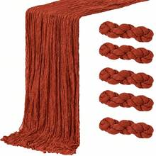 16pcs Clay Color Gauze Table Runner, Vintage Country Style Semi-Transparent Crinkled Sheer Long Table Runner, Soft Flowy Draping Fabric Tablecloth Cover, Lightweight Bohemian Style Wedding, Bridal Shower, Baby Shower, Dinner Party, Farmhouse Banquet Table Decor - Rust Red - View 7