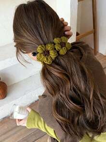 3/1pc Cute Knitted Flower & Banana Hair Clips, Vintage Style Y2K Women's Hair Clips - Multi-color - View 7