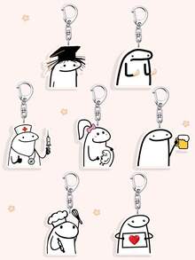 1個白色熱門卡通角色鑰匙圈，趣味擬人表情壓克力包飾吊飾，情侶與粉絲禮物，汽車配件，學校可愛哥德風Y2K包帶附ID卡套，汽車配件包飾吊飾 - 彩色 - 查看 16