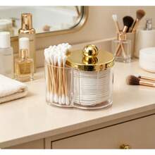 1pc 2 In 1 Cotton Pad Holder And Cotton Swab Organizer, Double Compartment Bathroom Vanity Storage Box, Minimalist Cosmetic Makeup Organizer For Countertop, Beauty Accessories Container - A - View 3