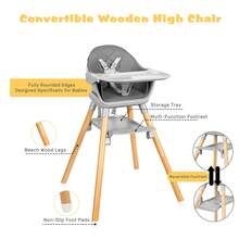 Piorlado 6-In-1 High Chair Bar Stool, Multifunctional Children's High Chair, Wooden Legs With 5-Point Harness, Removable Tray For Children - Grey - View 4