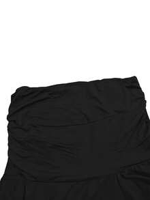 Sexy Fashion High Slit Asymmetrical Hem Skirt, Ruched Waist Mid-Length Skirt, Suitable For Formal Occasions Or Party Wear - Black - View 7