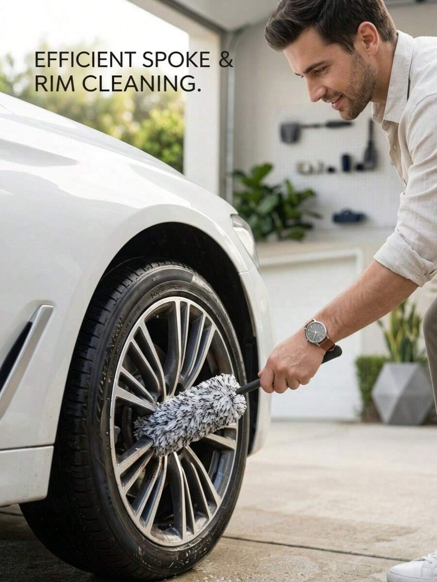 Sikat Roda Mobil Mikrofiber dengan Gagang Panjang Anti Selip, Pembersih Velg Lembut Bebas Gores untuk Detailing Velg Alloy, Alat Pembersih Debu Rem Profesional - A - View 1
