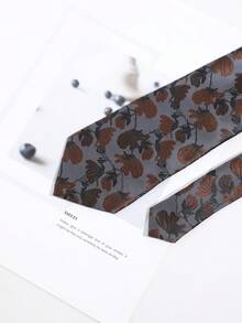 1PC Men's Vintage Grey Base Brown Floral Jacquard Grey-Brown Subtle Pattern Personalized Formal Business Wedding Shirt With Decorative Tie - Castle Grey-brown Jacquard - View 6