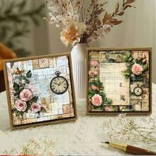 Vintage Rose Old Letter Scrapbook Paper 24 Sheets 6 Inch Aged Yellowed Manuscript Rose Compass Pocket Watch Pattern Junk Journal Collage Photo Album Greeting Card Decoration Background Paper - Square - View 5