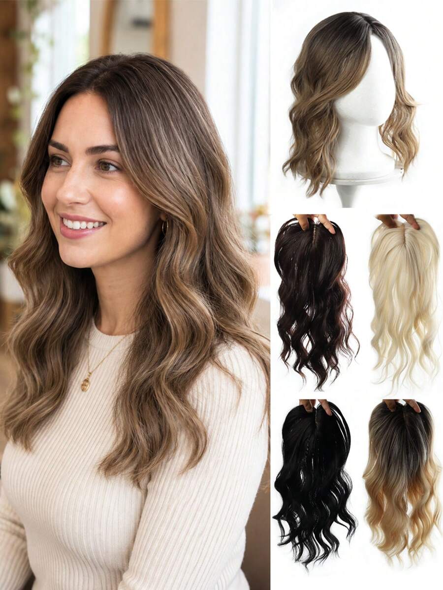 High-Quality Synthetic Water Wave Hair Topper, Middle Part Design, Natural Shine, Easy To Wear, Quickly Increase Hair Volume - Multicolor - View 1