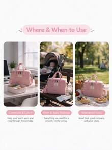 1pc Ins Bear Design Large Capacity Mommy Bag, Handheld, One Shoulder, Crossbody, Fashion Embroidered Diaper Bag - Multicolor - View 4