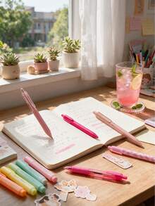 1pc/5pcs High Aesthetic Pink Tone Retractable Gel Pens, Gentle Macaron Pink Smooth Black Ink Pen, Cute Planner Notebook Student Office Stationery, Girls Gift Choice, Gift For Friends - Pink Tones - View 3