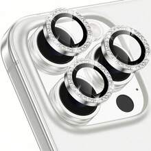 3pcs Camera Lens Protector Film Compatible With Iphone Duo/18 ProMax/18Pro/17/17 Pro/17 Pro Max/17 Air/16 Pro/16 Pro Max, Fashionable Metal Diamond Ring Design, 9H Hardness Anti-Scratch Protection Film, Fashionable Phone Accessory, Compatible With Phone Case - Silver - View 38