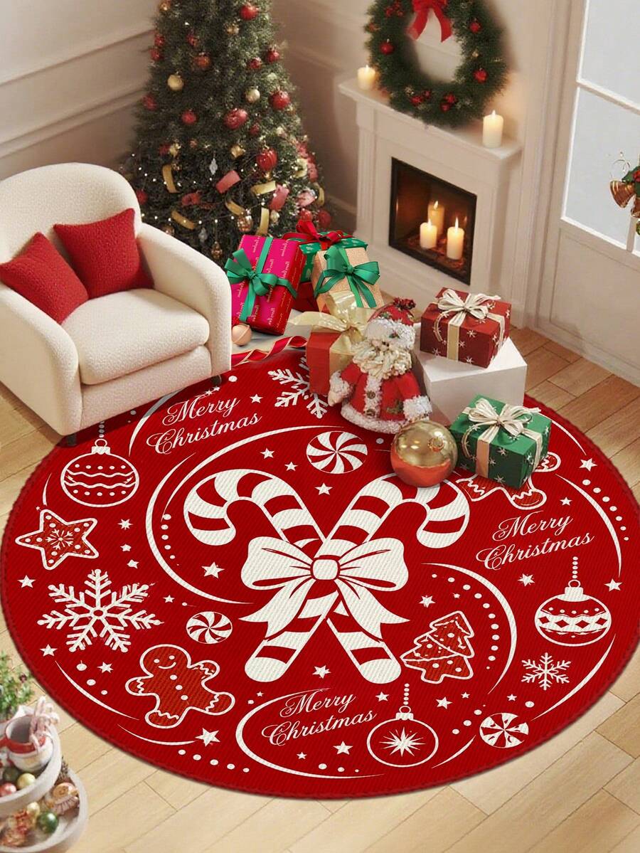 1pc Christmas Round Rug, Crystal Velvet Material, Suitable For Living Room, Bedroom And Other Places, Soft And Easy To Clean, Non-Slip, Multi-Purpose, Can Be Used For Home Decor, Room Decoration, Floor Covering, Machine Washable - Multicolor - View 1