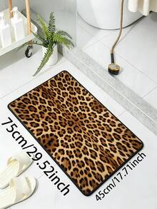 1pc Yellow Brown Leopard Print Rectangular Area Rug, Vintage Wild Aesthetic Short Pile Black Edged Doormat, Living Room Sofa Area Bedroom Entryway Personalized All-Season Home Decor Rug - Mocha Brown - View 11