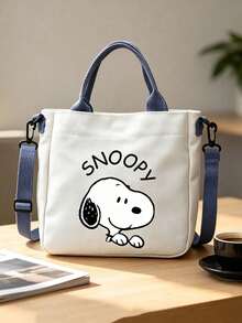 1pc Cute Snoopy Print Canvas Tote Bag, Suitable For Women And Girls, Detachable And Adjustable Shoulder Strap, Large Capacity, Lightweight Casual Handbag, Multi-Functional Daily Use Bag, Suitable For Shopping, Travel, School, Work, Commuting - Multicolor - View 1