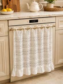 White Lace Oven Skirt, Ruffled Tie‑On Kitchen Dishwasher Cover Curtain, Boho Hollow Lace Decorative Curtain For Kitchen Appliance Decor - White/A - View 1