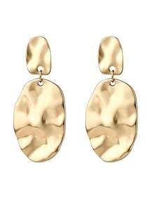 Ashenrae 2pcs Vintage Geometric Metal Hammered Ear Clips Asymmetrical Oval Earrings Suitable For Non-Pierced Women - Clip - View 3