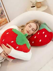 40cm Simulation Strawberry Plush Pillow, Rabbit Fur / Towel Embroidery Fruit Cushion, Cozy Decor Pillow For Living Room Bed, Holiday Birthday Gift - Multicolor - View 3