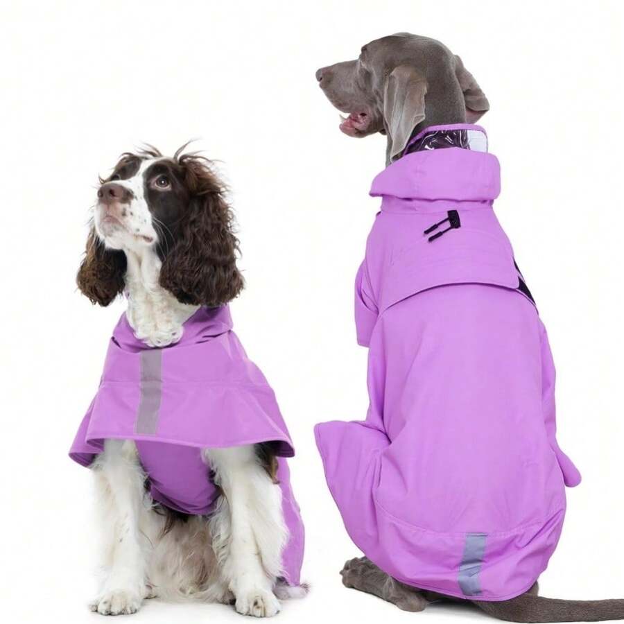 1pc Dog Raincoat With Transparent Brim, Double-Layer Waterproof, Lightweight With Reflective Strip, Adjustable Belly, For Outdoor Hiking, Suitable For Large, Medium And Small Dogs - Pink - View 1