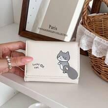 Cute Cat Trifold Wallet With Movable Tail,Lucky Cat Card Purse With Photo Window - Multicolor - View 6