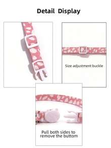 1pc 2pcs 3pcs Pink Vintage Leopard Print Cat Necklace With Bell Adjustable Neck Collar Pet Choker - Pink - View 7