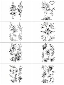 8PCS Dark Style Rose Snake Butterfly Heart Pattern Party Gift Holiday Gift DIY Music Festival Temporary Waterproof Tattoo Stickers For Arm Shoulder Neck Collarbone Back - Black - View 10