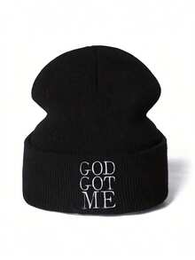 1pc Women's GOD GOT ME Letter Embroidered Knit Beanie, Soft Warm Casual Hat For Autumn Winter Daily Outfits - Letter Knit Beanie - View 5