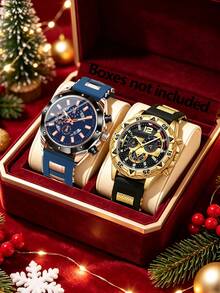 Casual Fashion Silicone Deep Blue Quartz Watch With Calendar Design, Gift For Kids, Christmas Outfit Selection - Multicolor - View 1
