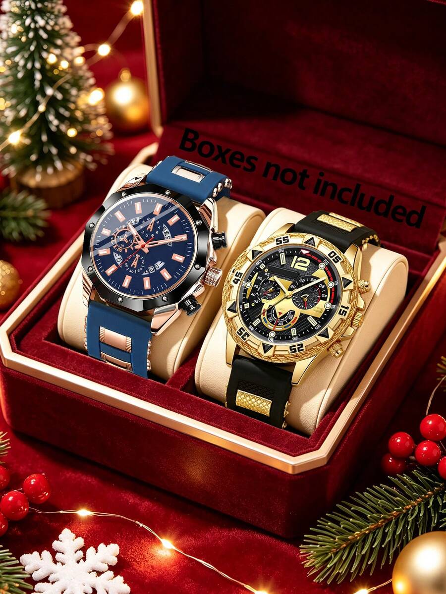 Casual Fashion Silicone Deep Blue Quartz Watch With Calendar Design, Gift For Kids, Christmas Outfit Selection - Multicolor - View 1