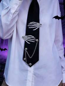 1pc Punk Style 3D Skull Bracelet Black Necktie, Halloween Cosplay Neck Accessory - Multicolor - View 1