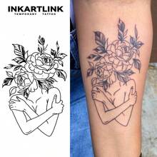 INKARTLINK 1PC Flower & Leaf Body Tattoo Sticker, Temporary Waterproof Body Art Tattoo Sticker, Lasts 2-5 Days, Water Transfer Colorful Tattoo Sticker, Suitable For Men And Women, Essential For Fashion People, Party Decoration, Festival Celebration Body Decoration - Black - View 2