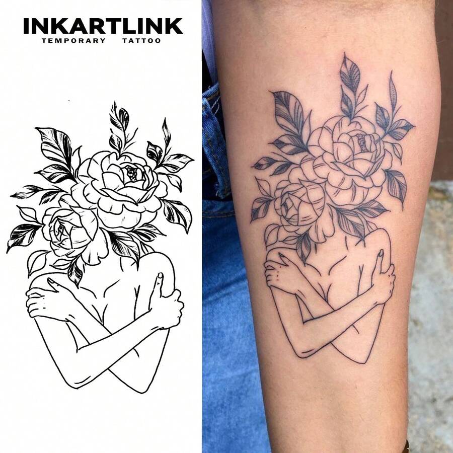INKARTLINK 1PC Flower & Leaf Body Tattoo Sticker, Temporary Waterproof Body Art Tattoo Sticker, Lasts 2-5 Days, Water Transfer Colorful Tattoo Sticker, Suitable For Men And Women, Essential For Fashion People, Party Decoration, Festival Celebration Body Decoration