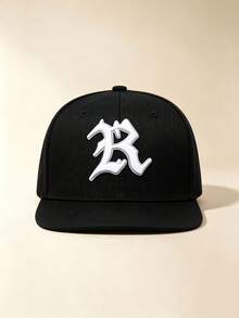 1pc Unisex Flat Brim Baseball Cap, Gothic R Letter 3D Embroidery, Skull‑Sword Shield Print On Side, Adjustable, For Daily, Street, Party, Travel Wear - Multicolor - View 4