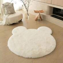 1pc White Cute Bear Shaped Plush Rug, Animal Shaped Irregular Rug, Bedroom Plush Rug, Thick Soft Fluffy Solid Color, Hand-Cut With 1-5cm Error, Soft Thick Rug, Dorm Rug, Bedside Rug, Rug, Mat, Home Decor, Area Rug, Home Decor, Area Rug, Bedroom Rug, Washable Rug - White - View 2