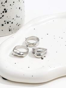 3PCS Ins Style Asymmetrical Multi-Layer Wrapped Gold Rings Fashion Versatile Finger Ring Set For Women - Silver - View 4