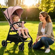 Lightweight Baby Stroller, FoldableStroller, Extended Sun Canopy ,Adjustable Backrest, Breathable Mesh, Easy To Carry, Suitable For Travel - Pink - View 13